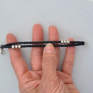 Bracelet Silver Black Woven Leather Everyday Casual Basic Trendy Jewelry Gift